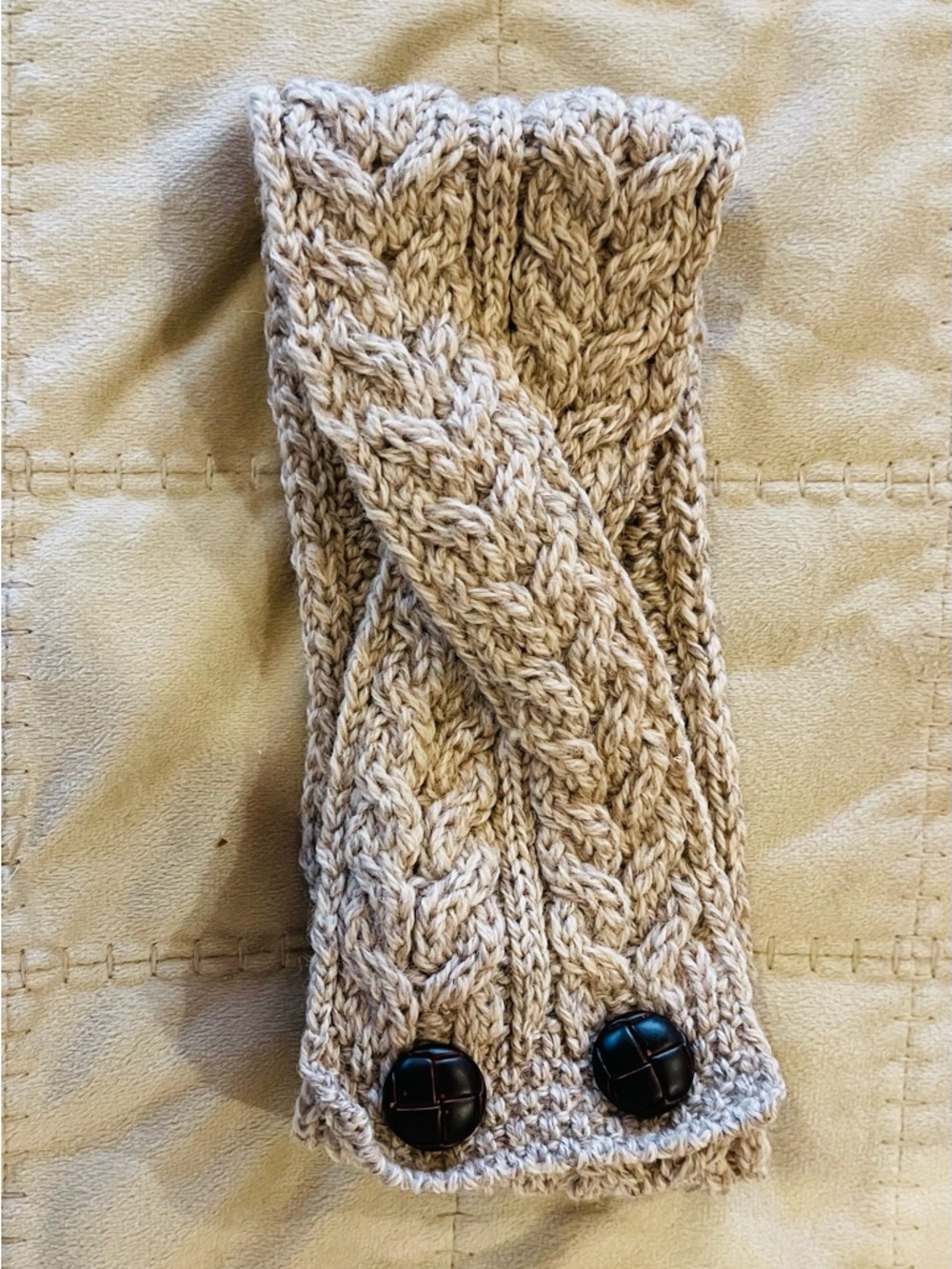 Knit Twist Irish Knit Headband with Button Detail